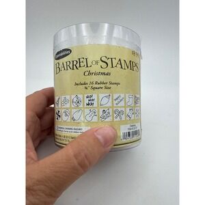 Stampabilities Barrel of Stamps Christmas 16 Piece Wood Rubber Stamp Set 135772